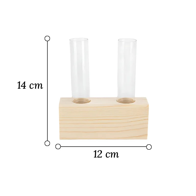 Soliflore Tube sur Support Bois Géométrique dimensions du modèle B 14 cm.