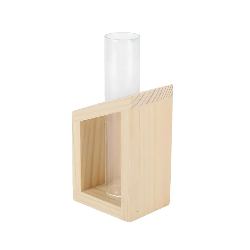Soliflore Tube sur Support Bois Géométrique présentation du modèle A sur fond blanc.
