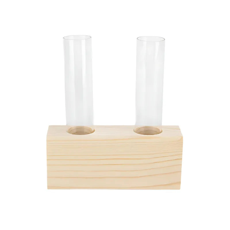 Soliflore Tube sur Support Bois Géométrique présentation du modèle B sur fond blanc.