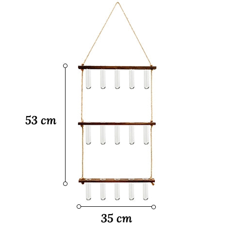 Soliflore vertical mural multi tubes en verre & bois dimensions sur fond blanc