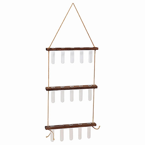 Soliflore vertical mural multi tubes en verre et bois, modèle couleur Bois.