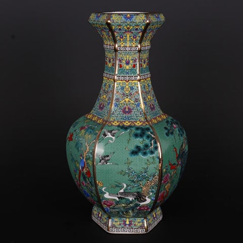 vase antique hexagonal chinois en porcelaine présentation