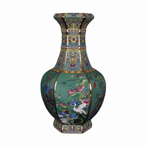 vase antique hexagonal chinois en porcelaine