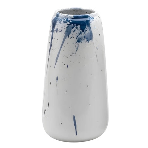 Vase Artistique Blanc et Encre Bleue en Céramique modèle L