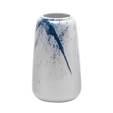 Vase Artistique Blanc et Encre Bleue en Céramique modèle M