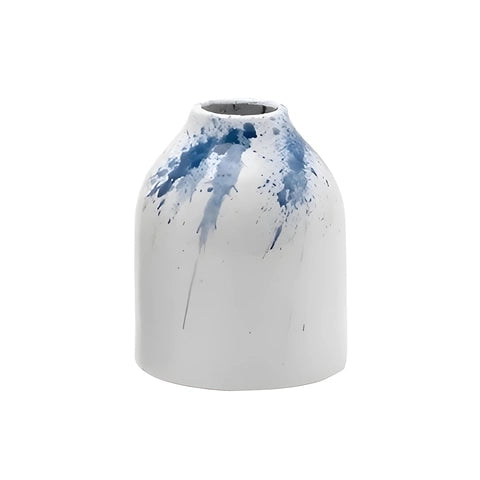 Vase Artistique Blanc et Encre Bleue en Céramique modèle S