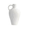 Vase Blanc Moucheté Forme Cruche avec Anse présentation sans fleurs sur fond blanc.