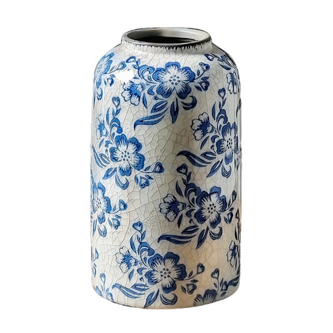 Vase bleu et blanc ancien motif fleurs en porcelaine modèle C.