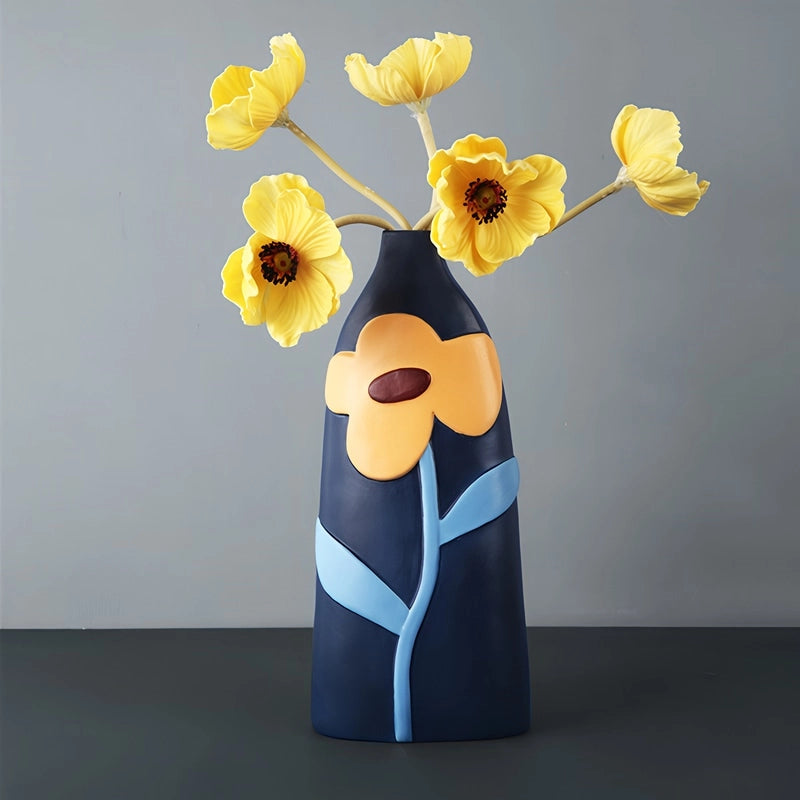 Vase Bohème Peint Motif Fleurs en Céramique présentation modèle Bleu avec fleurs