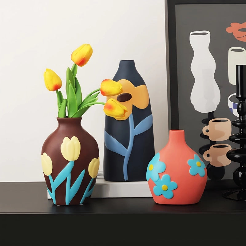 Vase Bohème Peint Motif Fleurs en Céramique présentation tous modèles avec fleurs