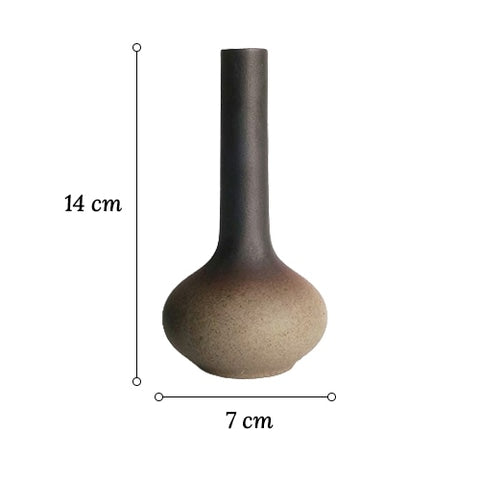 Vase bouteille en grès émaillé bicolore en céramique dimensions du modèle D sur fond blanc