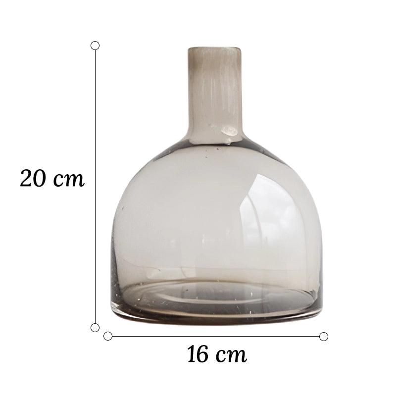 Vase Bouteille Verre Bullé Coloré en verre dimensions modèle B 20cm sur fond blanc.
