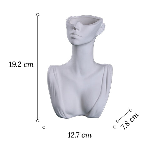 Vase buste blanc design féminin céramique dimensions sur fond blanc