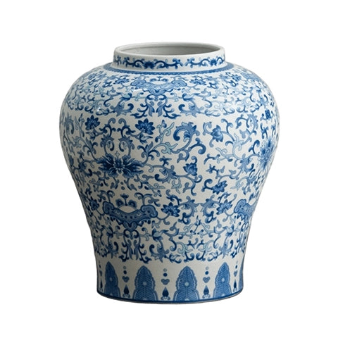 Vase chinois bleu et blanc motif fleurs en Porcelaine modèle M