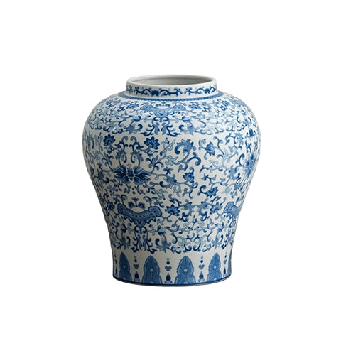 Vase chinois bleu et blanc motif fleurs en Porcelaine modèle S.