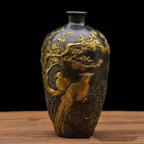 Vase chinois motif oiseaux dorés présentation