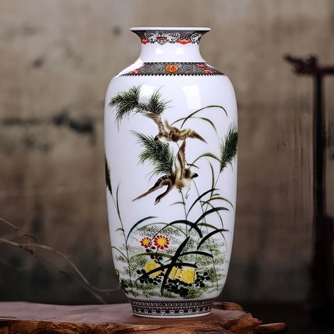 Vase Chinois Peint Motifs Animaux Porcelaine présentation modèle C