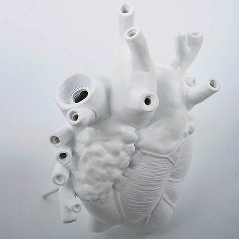 Vase cœur humain blanc en céramique détails vue du dessus