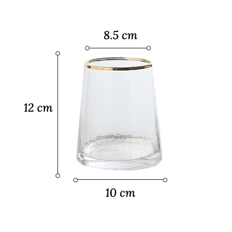 Vase conique chic opalisé col doré en verre dimensions du modèle D sur fond blanc