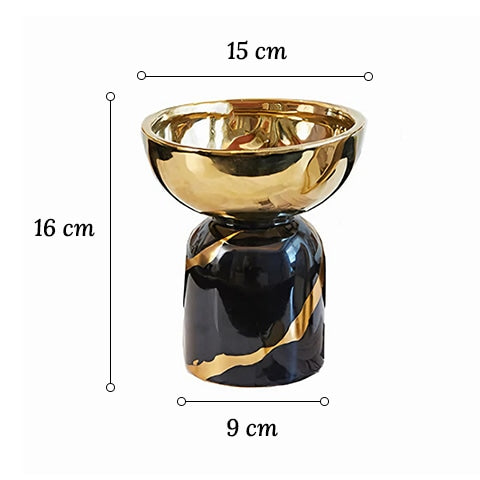 Vase coupelle noir et doré en céramique dimensions sur fond blanc