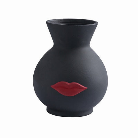 Vase créatif blanc ou noir lèvres rouges modèle noir petit