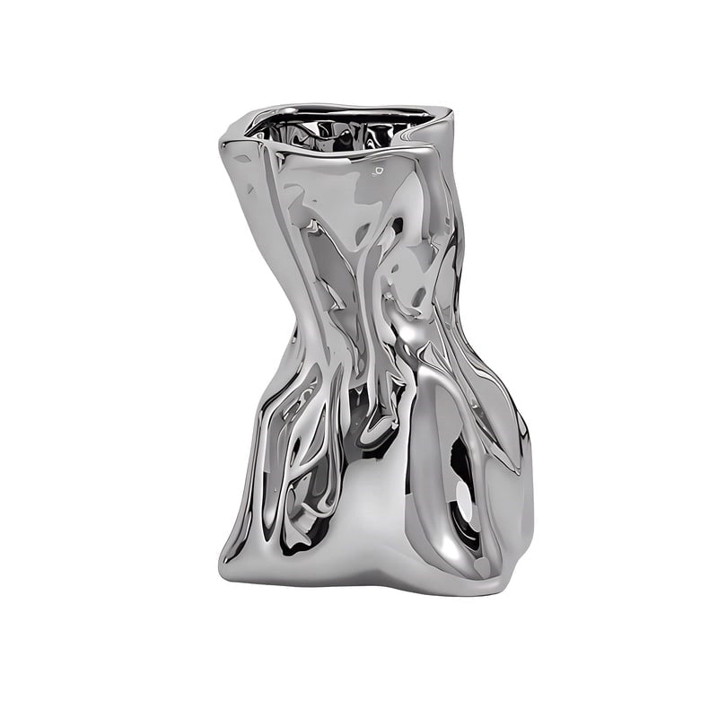 Vase Créatif Froissé Design Original modèle Argenté.