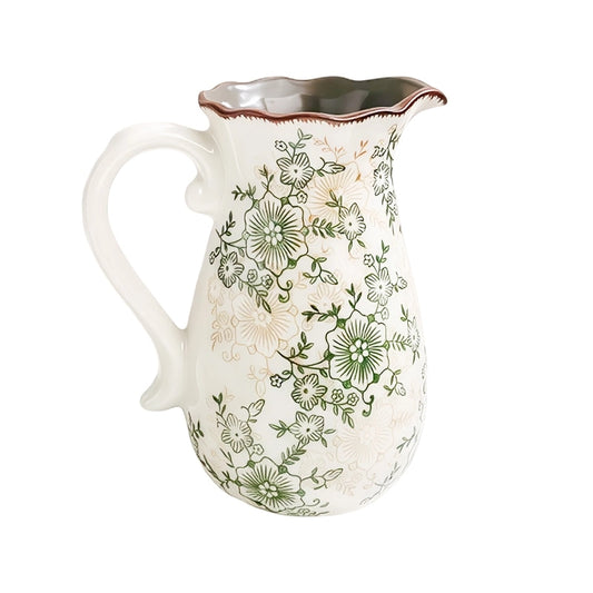 Vase Cruche Ancienne Col Ondulé Motif Floral modèle grand sur fond blanc sans fleurs.