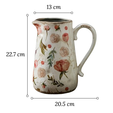 Vase cruche rétro motifs citron ou rose présentation dimensions modèle Grand Rose sur fond blanc