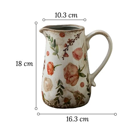 Vase cruche rétro motifs citron ou rose présentation dimensions modèle Petit Rose sur fond blanc