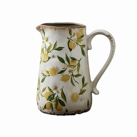 Vase cruche rétro motifs citron ou rose présentation modèle Grand Citron sur fond blanc