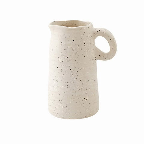 Vase cruche vintage blanc moucheté en céramique modèle B.