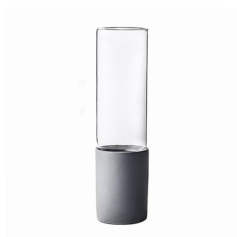 Vase cylindrique bi-matière transparent et gris en verre et céramique modèle B