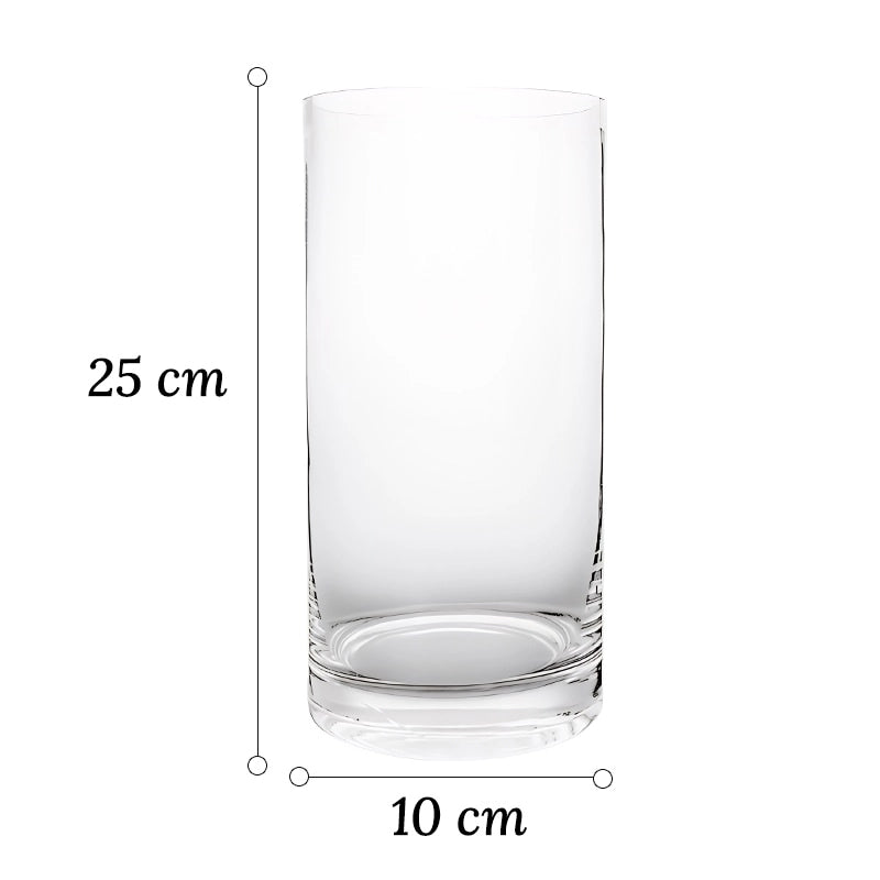 Vase Cylindrique Décoratif en Verre dimensions du modèle A 25cm sur fond blanc