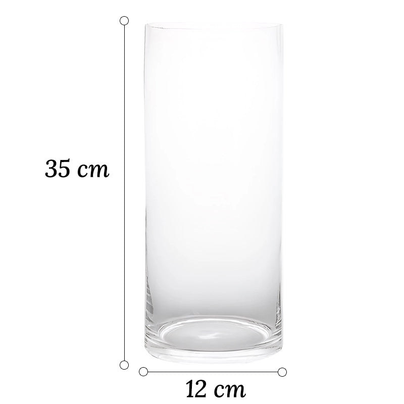 Vase Cylindrique Décoratif en Verre dimensions du modèle B 35cm sur fond blanc