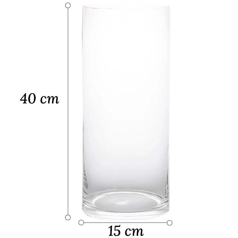 Vase Cylindrique Décoratif en Verre dimensions du modèle C 40cm sur fond blanc