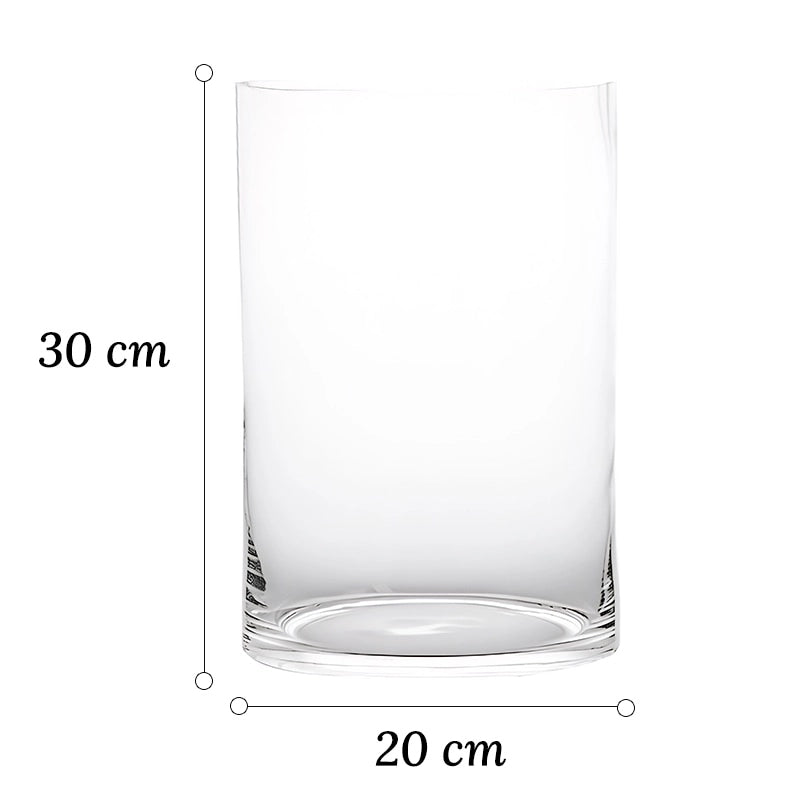 Vase Cylindrique Décoratif en Verre dimensions du modèle D 30cm sur fond blanc