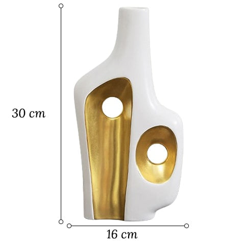 Vase de luxe art abstrait blanc et doré modèle A avec dimensions