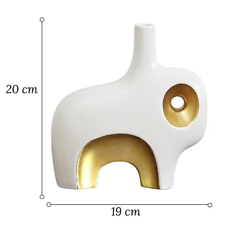 Vase de luxe art abstrait blanc et doré modèle B avec dimensions