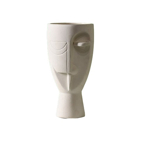 Vase en forme de visage style nordique modèle Blanc sur fond blanc