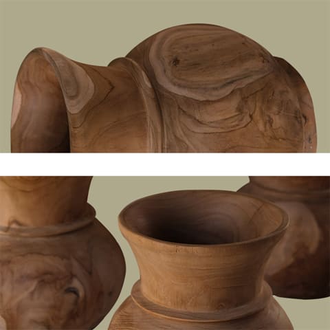 Vase forme pot rétro en bois détails col du vase