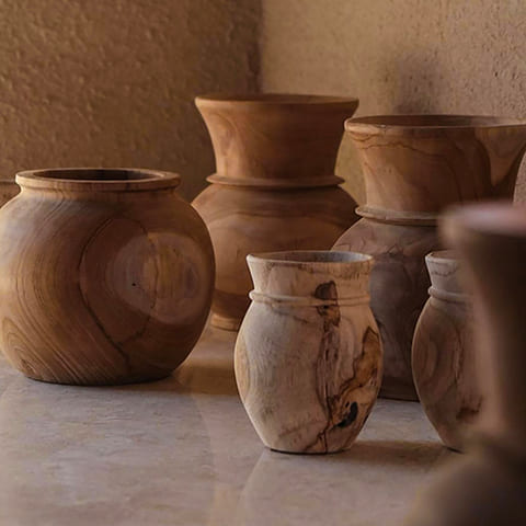 Vase forme pot rétro en bois présentation