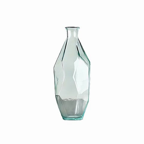Vase géométrique polygonale transparent en verre modèle Haut sur fond blanc