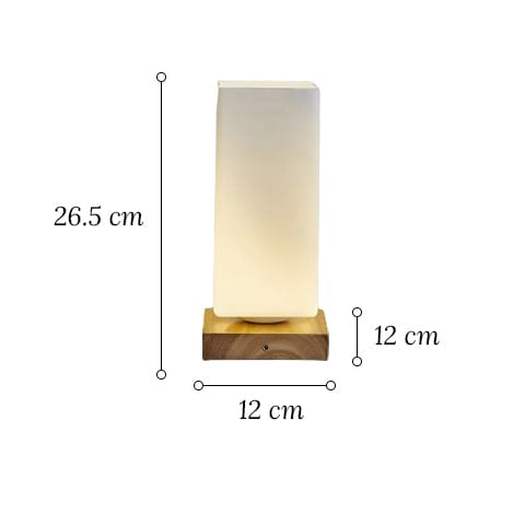 Vase lampe romantique pour fleurs séchées modèle carré avec dimensions sur fond blanc