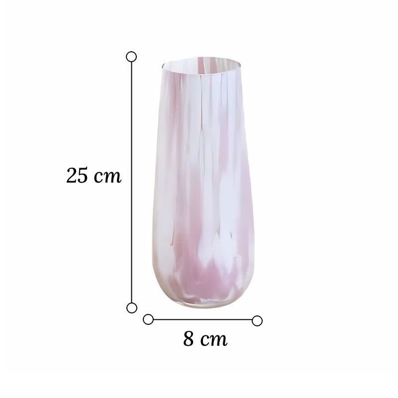 Vase Longiligne Décoratif Rose Laiteux dimensions du modèle B 25 cm sur fond blanc.