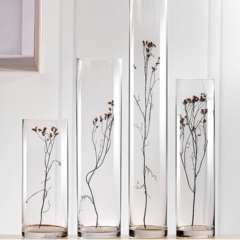 Vase longiligne transparent décoratif en verre présentation tous modèles