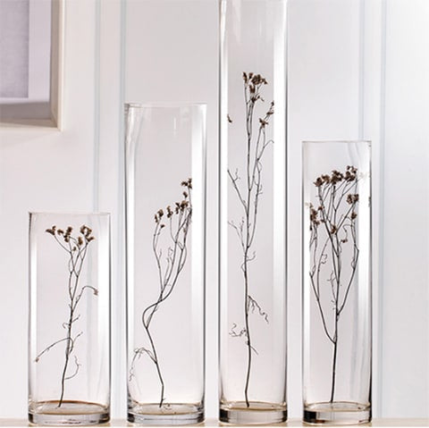 Vase longiligne transparent décoratif en verre présentation tous modèles
