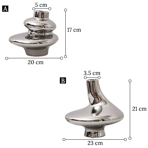 Vase luxueux argenté design dimensions modèles A et B