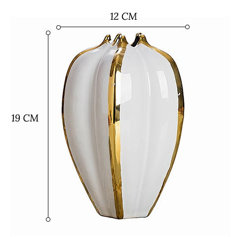 Vase luxueux blanc brillant orné de doré en céramique dimensions du modèle B