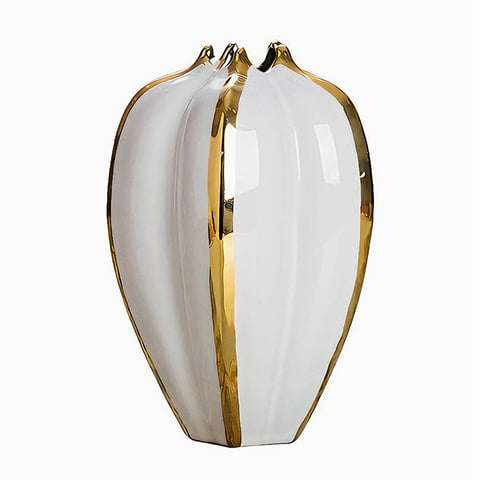 Vase luxueux blanc brillant orné de doré en céramique modèle B