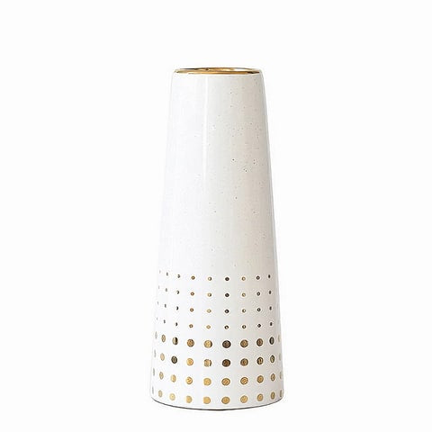Vase moderne blanc motifs dorés modèle A fond blanc